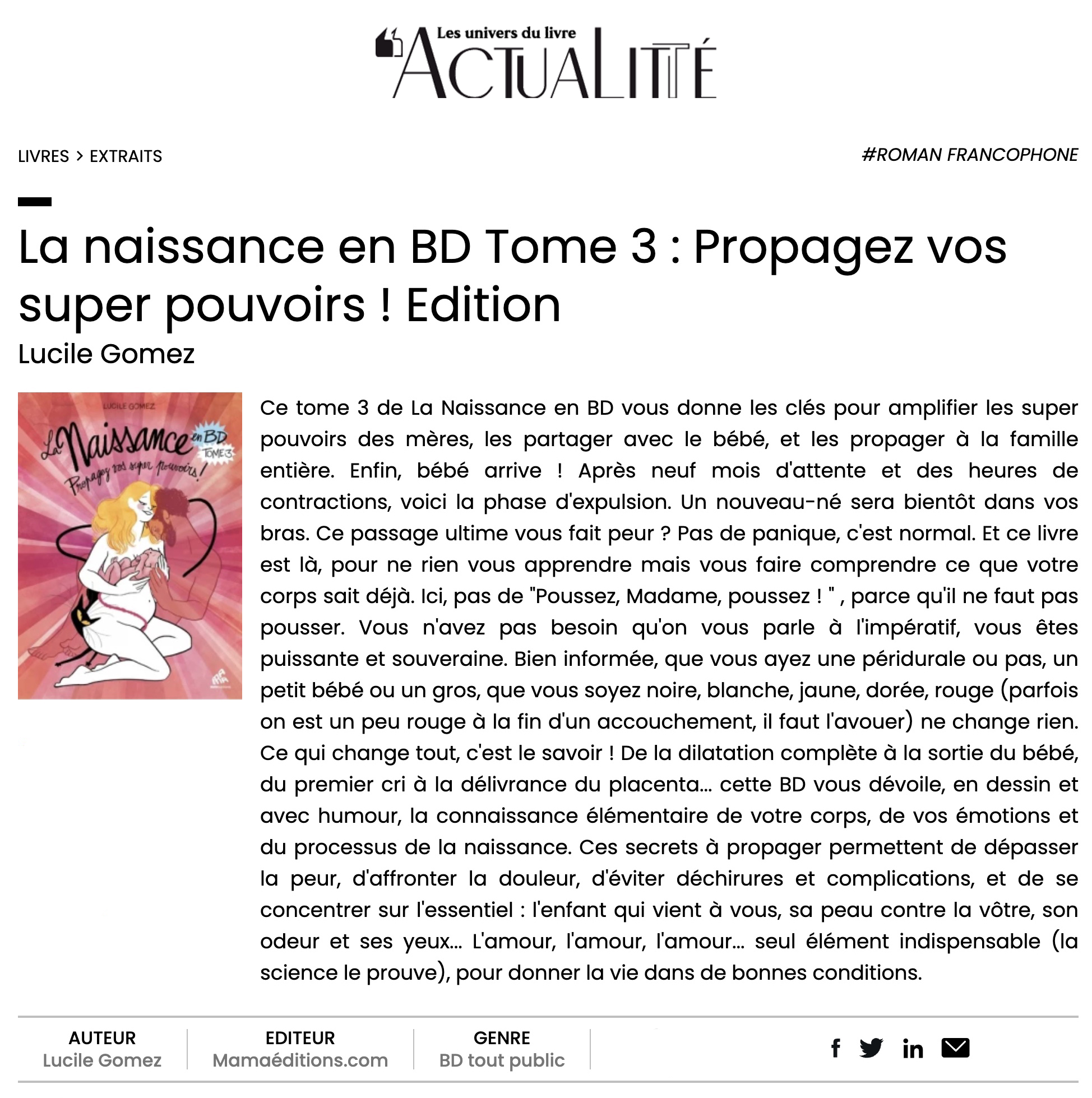 Mama Éditions  Livre : La Naissance en BD - Tome III